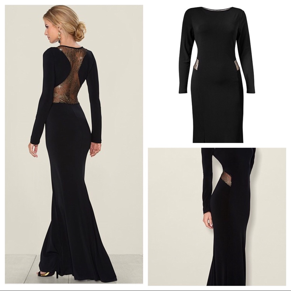 Black long dress w gold Mesh cut outs (worn ONCE)